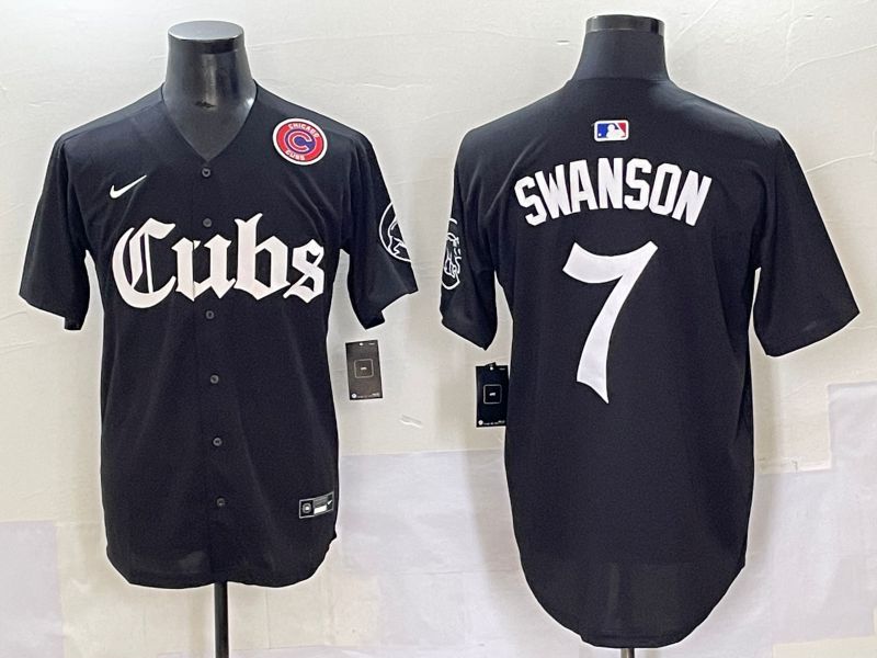 Men 2025 Chicago Cubs #7 Swanson Black Five generations Joint Name Nike MLB Jersey style 11